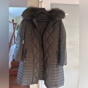Krio Women's Brown Puffer Coat with Fur Hood